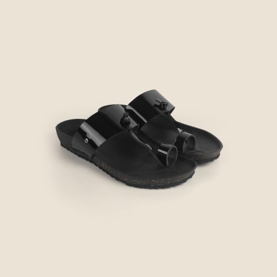 Men Black-Pat Ethnic Slippers
