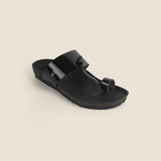 Men Black-Pat Ethnic Slippers