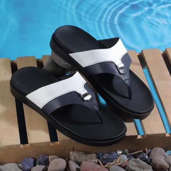 Men White-Blue Casual Slippers