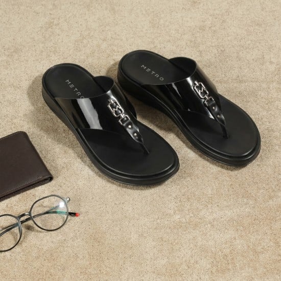 Men Black-pat Casual Slippers