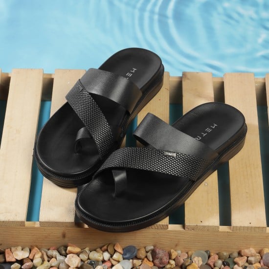 Men Black Casual Slippers