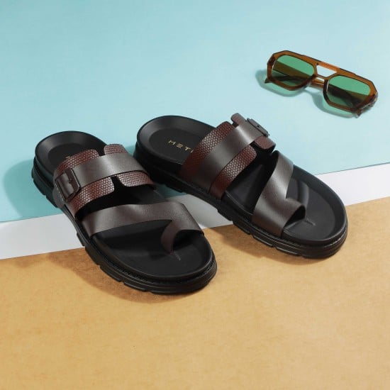 Men Brown Casual Slippers