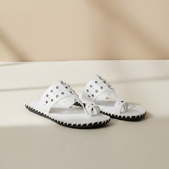 Men White Ethnic Slippers