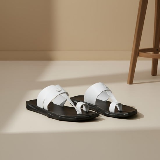 Men White Ethnic Slippers