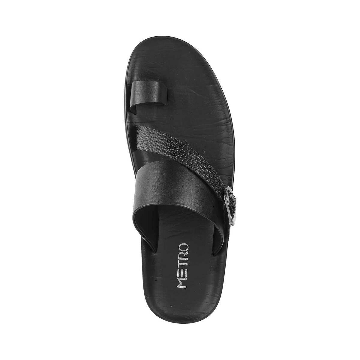 Buy Metro Men Black Leather Sandals - Sandals for Men 1909563 | Myntra-sgquangbinhtourist.com.vn
