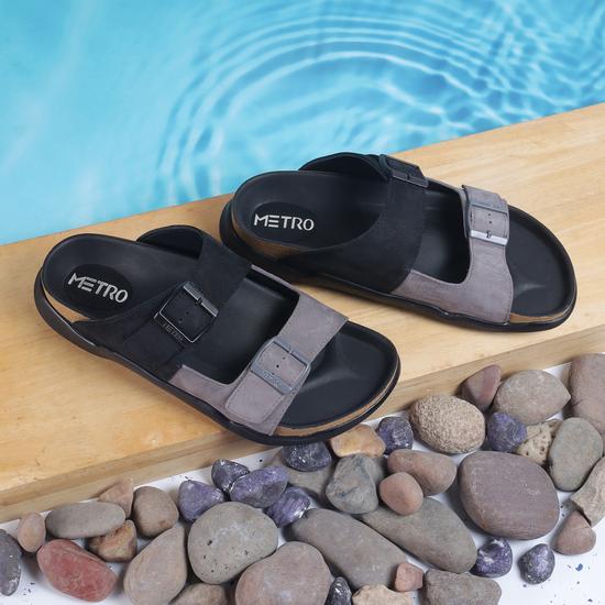 Men Black-Multi Casual Slippers