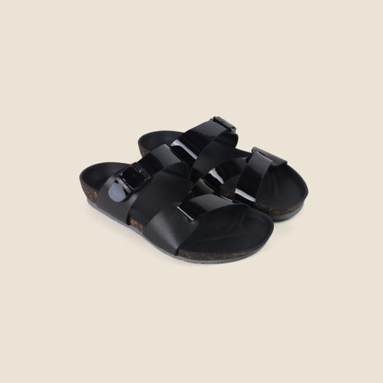 Men Black-Pat Casual Slippers
