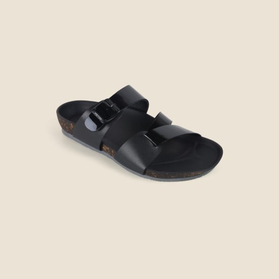 Men Black-Pat Casual Slippers