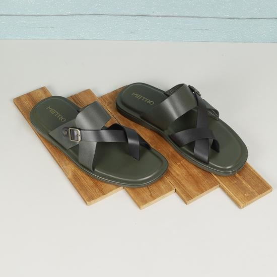 Men Black-Green Casual Slippers