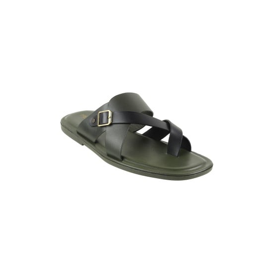 Men Black-Green Casual Slippers