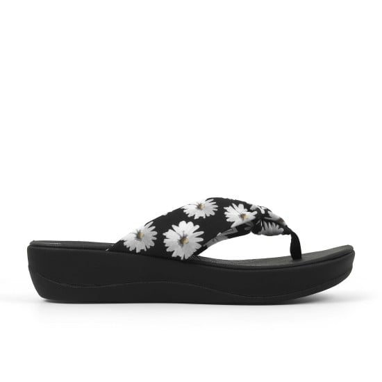Women Black-multi Casual Slippers