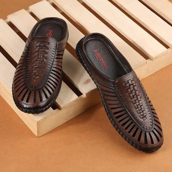 Men Brown Ethnic Slip Ons