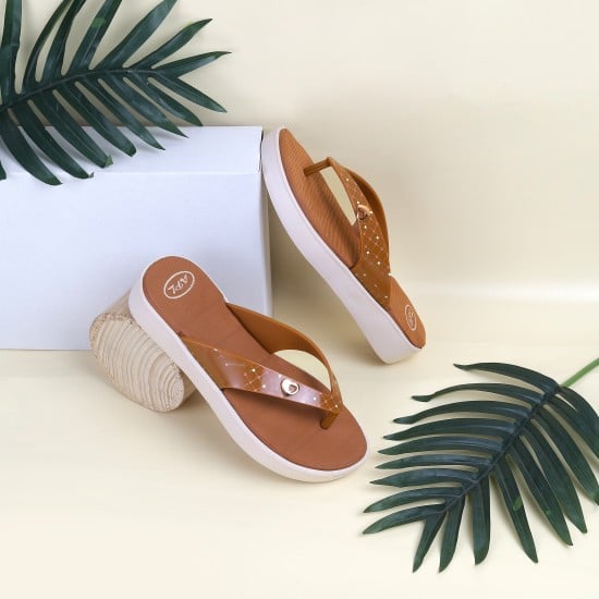 Women Tan Casual Slippers