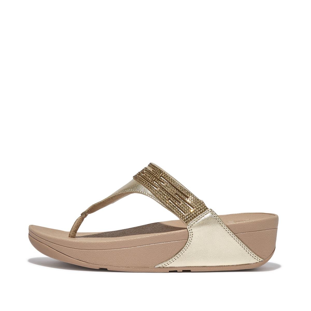 Womens Fitflop Lulu Glitter Toe-Post Sandals Light Gold | Brantano