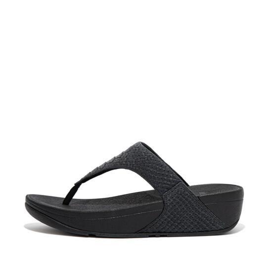 LULU-Perf Croc Embossed Leather Toe Post Sandals