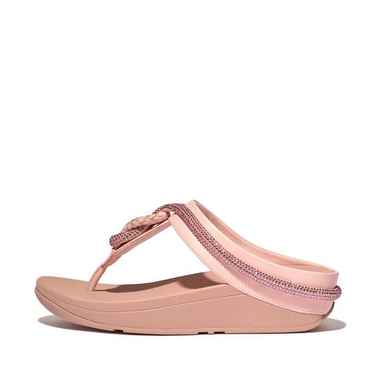 Fino Crystal-Cord Leather Toe-Post Sandals