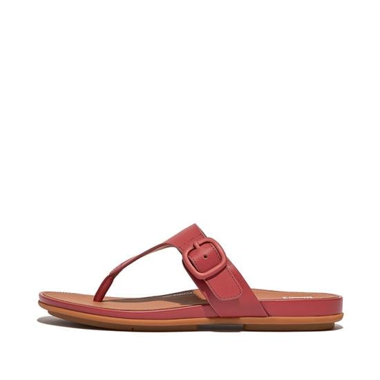 Rubber-Buckle Leather Toe-Post Sandals