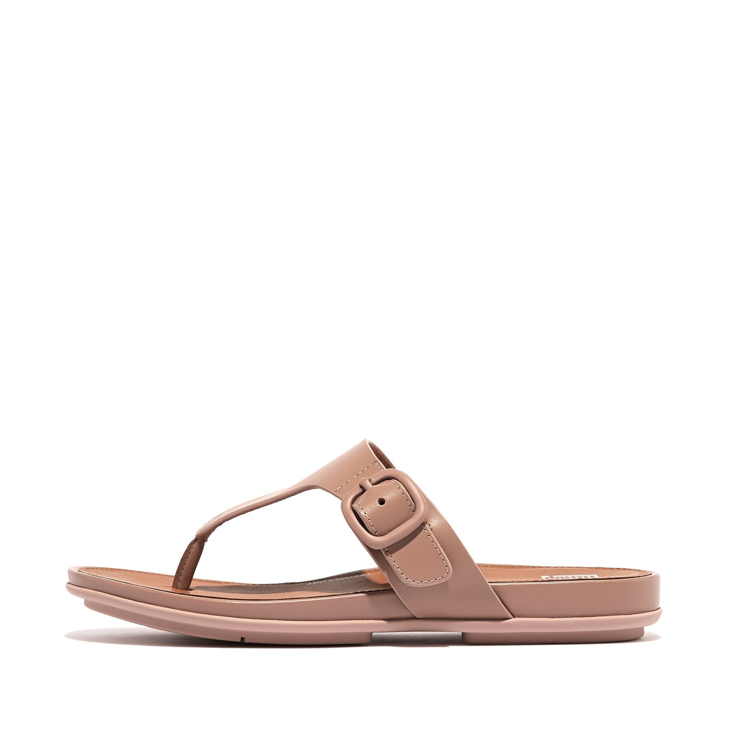 Gracie Rubber-Buckle Leather Toe-Post Sandals