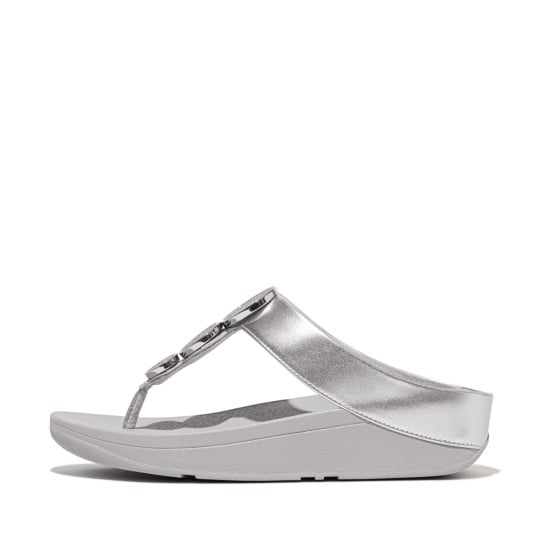 Halo Bead-Circle Metallic Toe-Post Sandals
