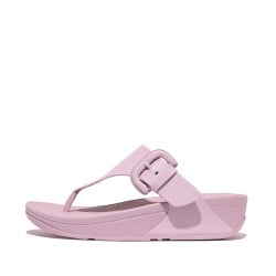Lulu Covered-Buckle Raw-Edge Leather Toe-Thongs