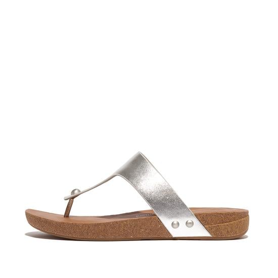 Iqushion Metallic-Leather Toe-Post Sandals