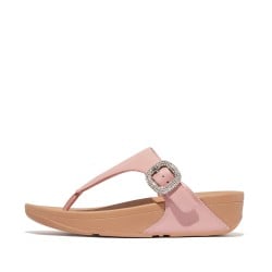 Lulu Crystal-Buckle Leather Toe-Post Sandals