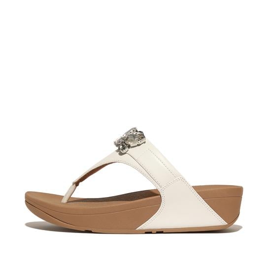 Lulu Jewel-Deluxe Leather Toe-Post Sandals