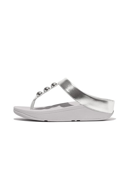 Fino Mirror-Dome Metallic-Leather Toe-Post Sandals