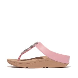 Fino Crystal-Chain Leather Toe-Post Sandals