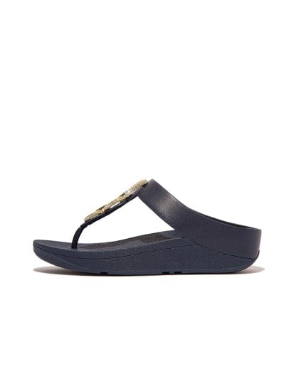 Fino Crystal-Chain Leather Toe-Post Sandals