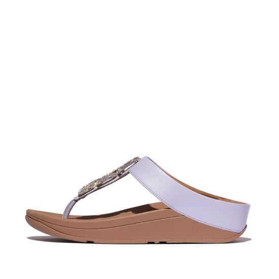 Fino Crystal-Chain Leather Toe-Post Sandals