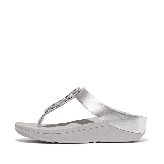 Fino Crystal-Chain M/Leather Toe-Post Sandals