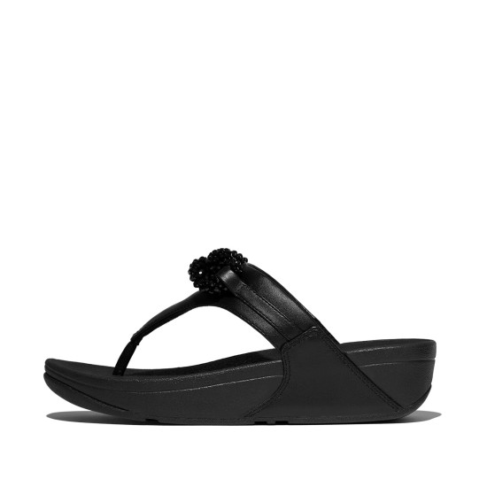 Lulu Beaded-Chain Leather Toe-Post Sandals