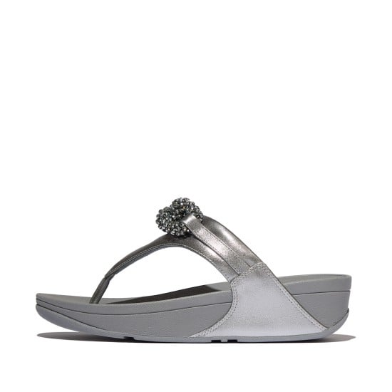 Lulu Beaded-Chain Leather Toe-Post Sandals