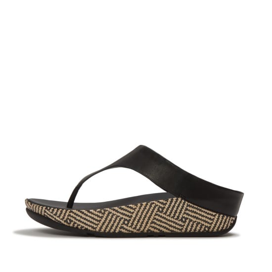 Lulu Lux Graphic-Weave Leather Toe-Post Sandals