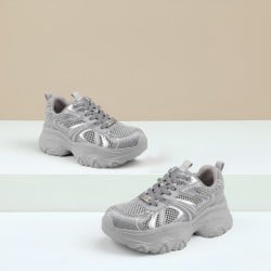 Women Silver Sports Walking Shoes