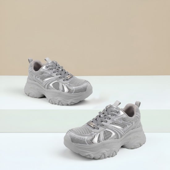 Women Silver Sports Walking Shoes