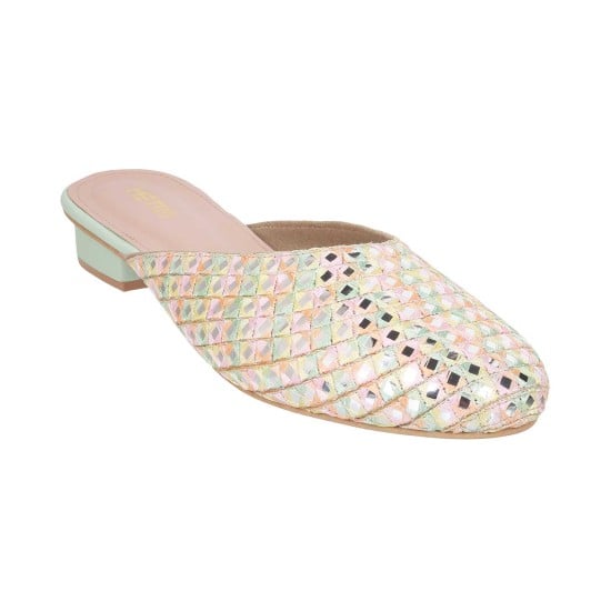 Women Green Ethnic Slip Ons