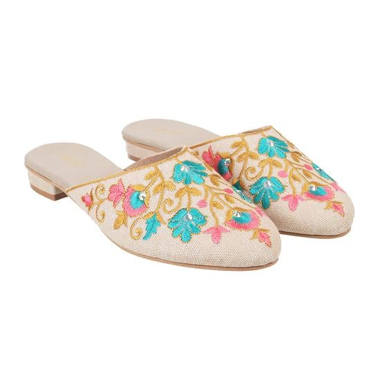 Women Beige Ethnic Slip Ons