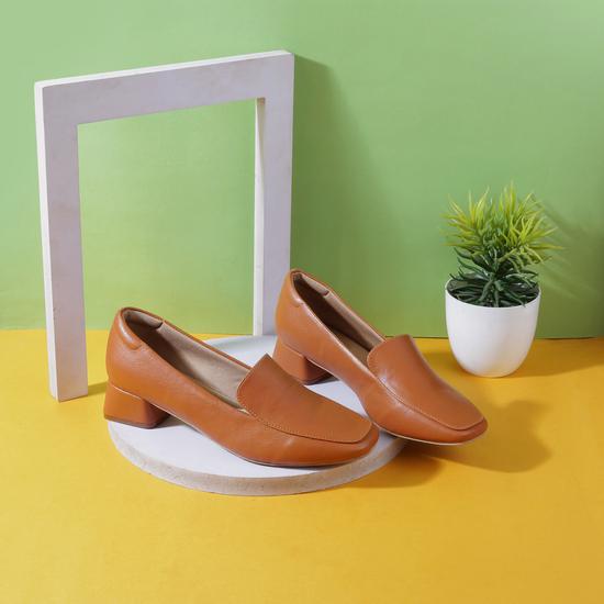 Women Tan Formal Slip Ons