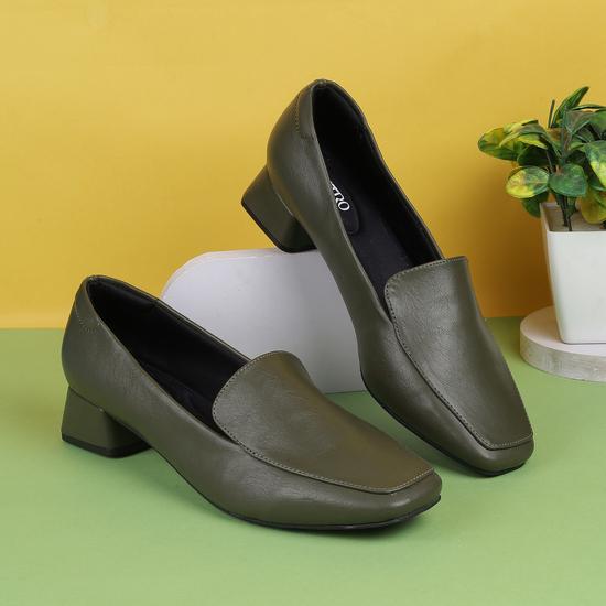 Women Olive Formal Slip Ons