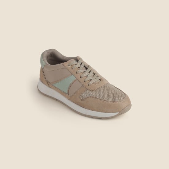 Women Beige Sports Walking Shoes