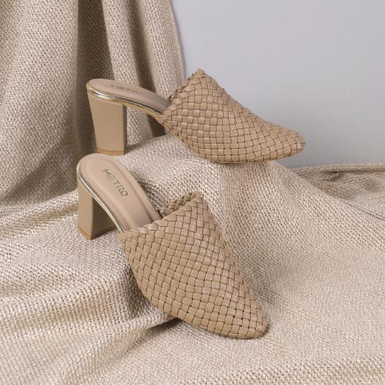 Women Beige Ethnic Slip Ons