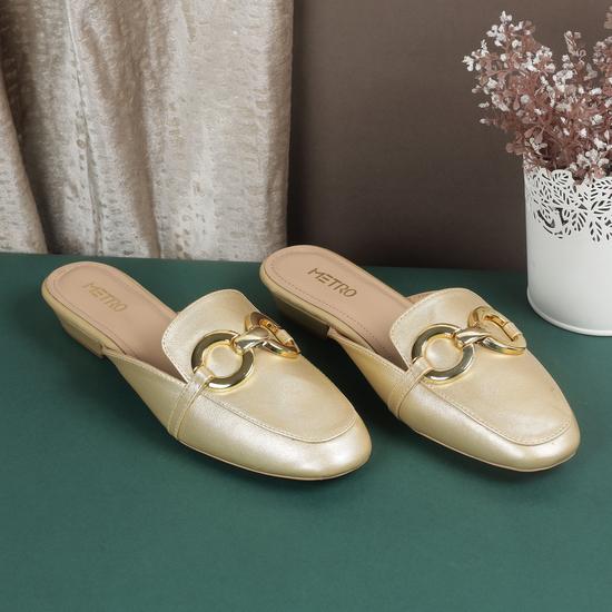 Women Gold Party Slip Ons