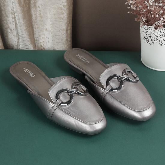 Women Gun-metal Party Slip Ons