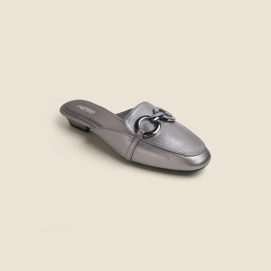 Women Gun-metal Party Slip Ons