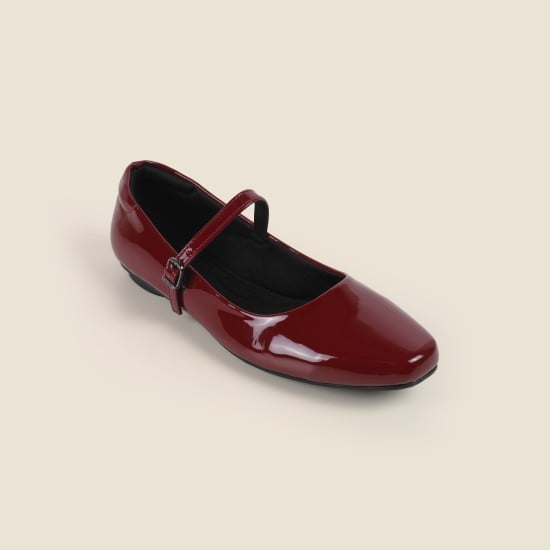 Women Mary-Janes Maroon Casual Ballerinas
