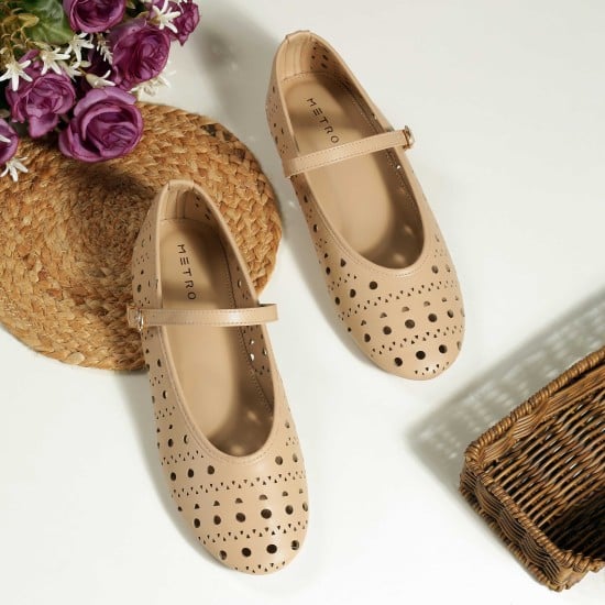 Women Mary-Janes Beige Casual Ballerinas