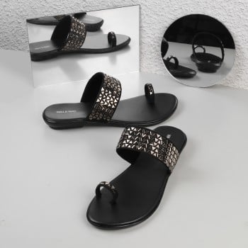 Walkway Women Black Ethnic Slip Ons(SKU: 32-1035-11-39)