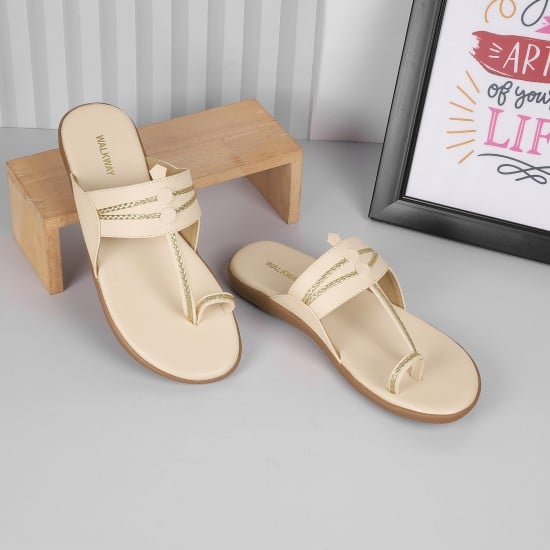 Women Beige Ethnic Kolhapuris